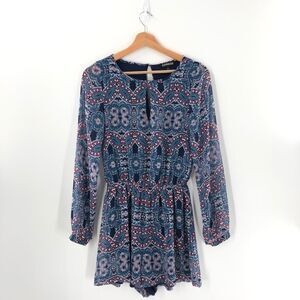 Express Paisley Print‎ Keyhole Long Sleeve Romper Size XS